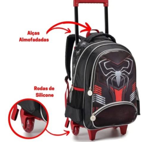 Kit Mochila Homem Aranha Dark Rodinhas - Spider Man Mochila Estojo Lancheira